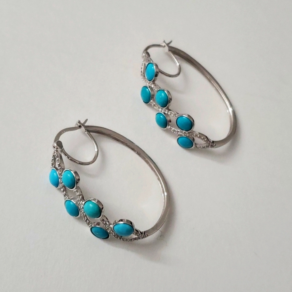 Sterling Silver 925 Turquoise Diamond Earrings